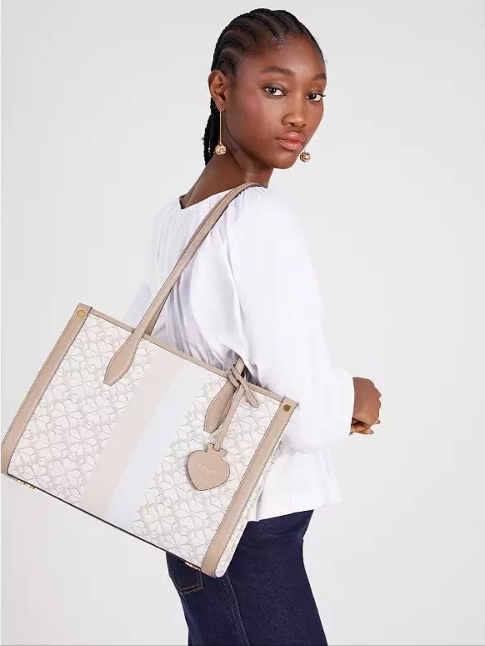 ‼️ON SALE‼️ New Authentic -Kate Spade Neutral Floral Canvas Tote With Dust Bag - Picture 2 of 16